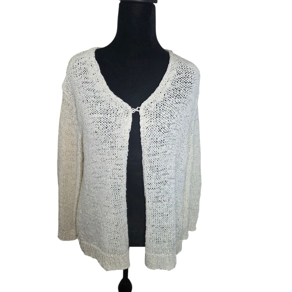 Oltre Womens L Crochet Cardigan Cream Open Knit Boho Made in Italy Sweater